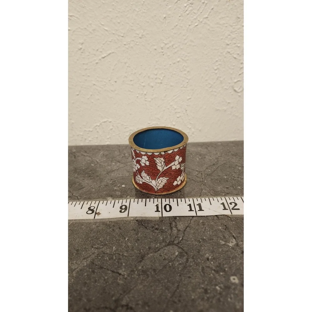 Vintage Chinese Cloisonne Red Floral Enamel Mini Pot Toothpick Holder‎ Decor